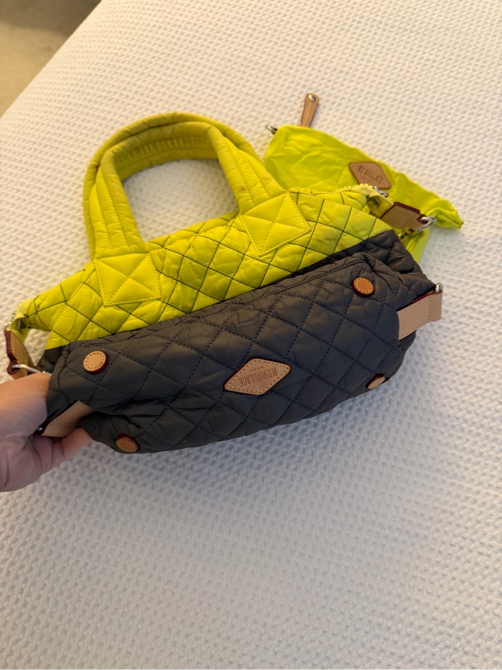 🗽MZ Wallace Quilted Two-Tone Shoulder Bag in Yellow & Charcoal - Picture 4 of 5